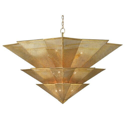 PERFORATED GOLD THREE TIER CHANDELIER