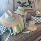 Bougainvillea Sun Hat - Meg Braff Designs "Beverly Hills" Fabric Ribbon - Turquoise