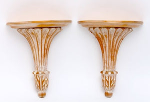 PAIR ITALIAN CARVED CERUSED WOOD WALL BRACKETS