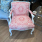 PAINTED ROCOCO CHAIR WITH NEW CORAL QUADRILLE UPHOLSTERY