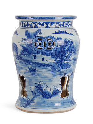 BLUE AND WHITE CANTON GARDEN STOOL