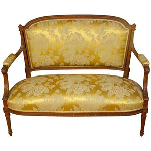 LOUIS XVI BEECHWOOD SETTEE IN DAMASK SILK