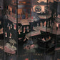 SIX PANEL BLACK JAPANESE SCREEN WITH PAINTED DECORATION