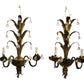 PAIR DOUBLE ARM BRASS FOLIATE SCONCES WITH HANGING GLASS SPHERES