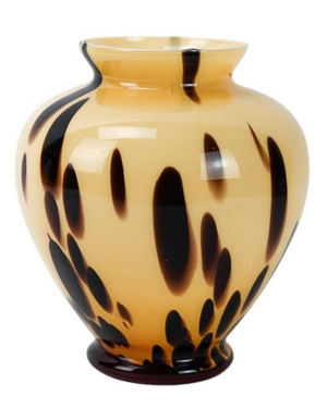 MID CENTURY MURANO OCHRE AND CHOCOLATE GLASS VASE