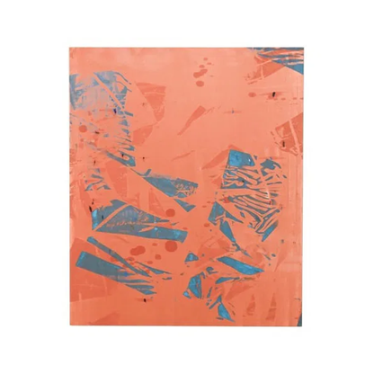 SIGNED LARGE ABSTRACT PAINTING ON SILK IN ORANGE AND BLUE