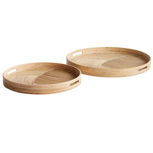 SET OF 2 CANE ROUND TRAYS