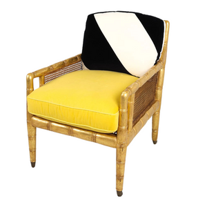 MID-CENTURY FAUX BAMBOO GILT CANED ARMCHAIR