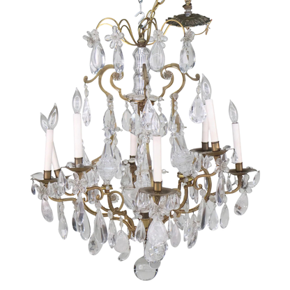 LOUIS XV STYLE EIGHT ARM CHANDELIER WITH HANGING CRYSTALS