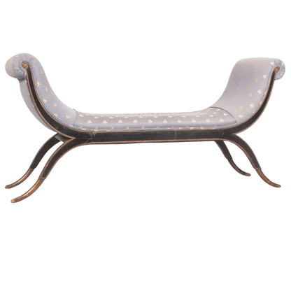 REGENCY STYLE PAINTED AND UPHOLSTERED BENCH