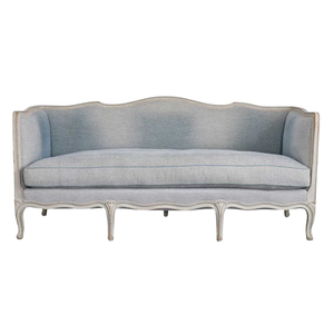 VINTAGE LOUIS XV PAINTED SETTEE WITH POWDER BLUE UPHOLSTERY