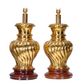 PAIR OF HOLLYWOOD REGENCY STYLE BRASS GINGER JAR LAMPS ON WOOD BASES