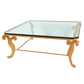 MONUMENTAL GILT IRON COFFEE TABLE WITH SCROLL DETAIL AND BEVELED GLASS TOP