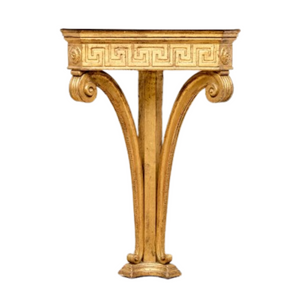 NARROW GREEK KEY DETAIL GILTWOOD CONSOLE WITH MARBLE TOP