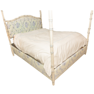 CUSTOM QUEEN SIZE PAINTED BAMBOO & UPHOLSTERED BED FRAME