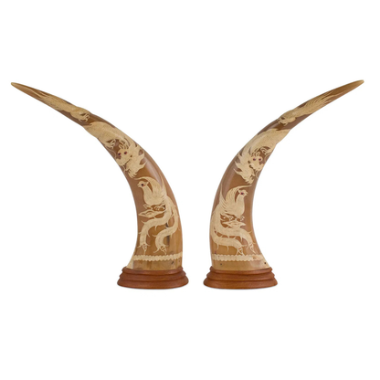 PAIR OF CHINOISERIE CARVED HORNS