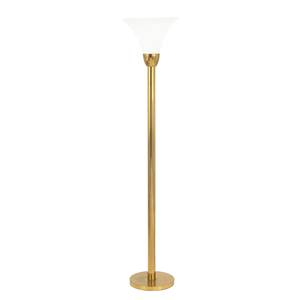 ART DECO STYLE BRASS TORCHIERE WITH MILK GLASS SHADE