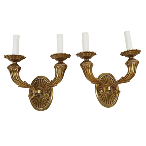 PAIR OF EMPIRE STYLE GILT BRASS DOUBLE ARM WALL SCONCES