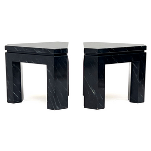 PAIR OF BLACK FAUX MARBLE SIDE TABLES