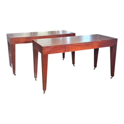 PAIR OF MIDCENTURY STYLE SINGLE DRAWER WOOD CONSOLES