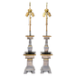PAIR OF PEWTER CHINOISERIE LAMPS WITH BRASS DETAIL