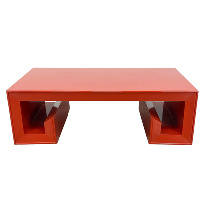 JAMES MONT STYLE RED LACQUER COFFEE TABLE WITH GREEK KEY BASE