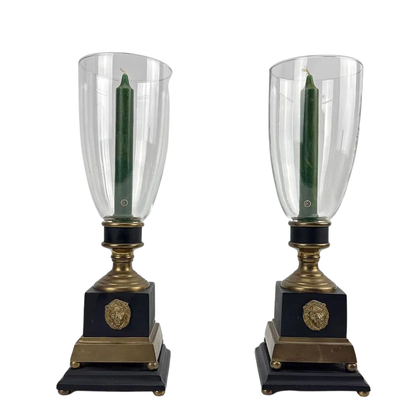 PAIR OF BRASS NEOCLASSICAL HURRICANES WITH LION HEAD DETAIL