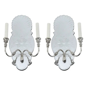 PAIR OF MIRRORED SCONCES WITH NICKEL ARMS