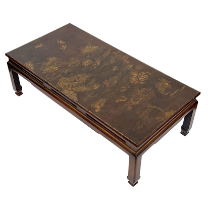 CHINOSERIE BROWN LACQUER AND GILT COFFEE TABLE