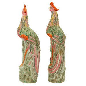PAIR OF FAMILLE ROSE ENAMEL PHOENIX BIRDS