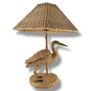 WHIMSICAL RATTAN BIRD TABLE LAMP WITH SHADE