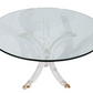 MID CENTURY PEDESTAL DINING TABLE WITH GLASS TOP AND LUCITE BASE