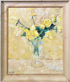 YELLOW FLORAL STILL LIFE FRAMED OIL ON CANVAS