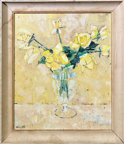 YELLOW FLORAL STILL LIFE FRAMED OIL ON CANVAS