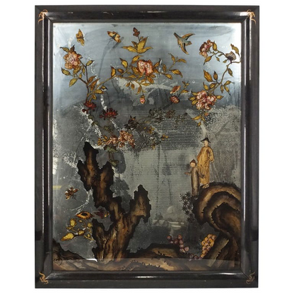 LARGE CHINESE REVERSE PAINTED MIRROR