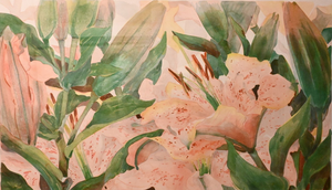 FRAMED PINK LILLIES LITHOGRAPH BY G.BUKOVNIK