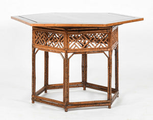 ASIAN BAMBOO TABLE WITH REMOVABLE LACQUERED OCTAGONAL TOP