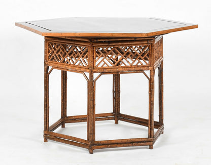 ASIAN BAMBOO TABLE WITH REMOVABLE LACQUERED OCTAGONAL TOP