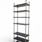 MIXED METALS VINTAGE  ETAGERE WITH SEVEN FAUX LEATHER SHELVES