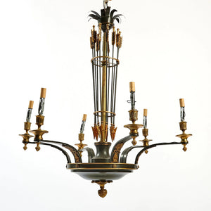 EMPIRE STYLE SIX LIGHT TOLE CHANDELIER WITH ARROW MOTIF