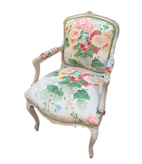 PAIR OF LOUIS XV PAINTED ARM CHAIRS NEWLY UPHOLSTERED IN LEE JOFA FLORAL FABRIC