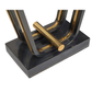 ART DECO STYLE TWO TONE CONSOLE TABLE WITH BRASS ACCENTS AND GLASS TOP