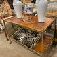TWO TIER BRASS AND INLAID WOOD SIDE TABLE