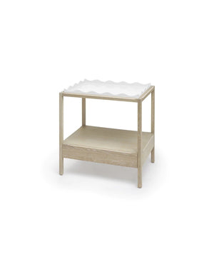 CERUSED OAK SIDE TABLE WITH WHITE LACQUERED TRAY