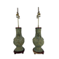 PAIR OF BRONZE CHINOISERIE LAMPS WITH DRAGON HANDLES AND ROSEWOOD BASE