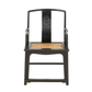 EBONIZED CARVED CHINOISERIE ARMCHAIR WITH WOVEN SEAT