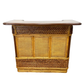 MID CENTURY MODERN WOVEN RATTAN AND BAMBOO BAR WITH TWO  BAR STOOLS