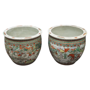 PAIR OF CHINESE FAMILLE VERTE FISHBOWL PLANTERS