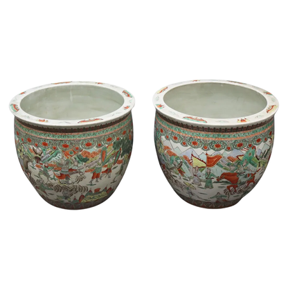 PAIR OF CHINESE FAMILLE VERTE FISHBOWL PLANTERS