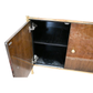 BILLY BALDWIN BRASS AND LACQUERED MAHOGANY THREE PART ETAGERE AND CABINET